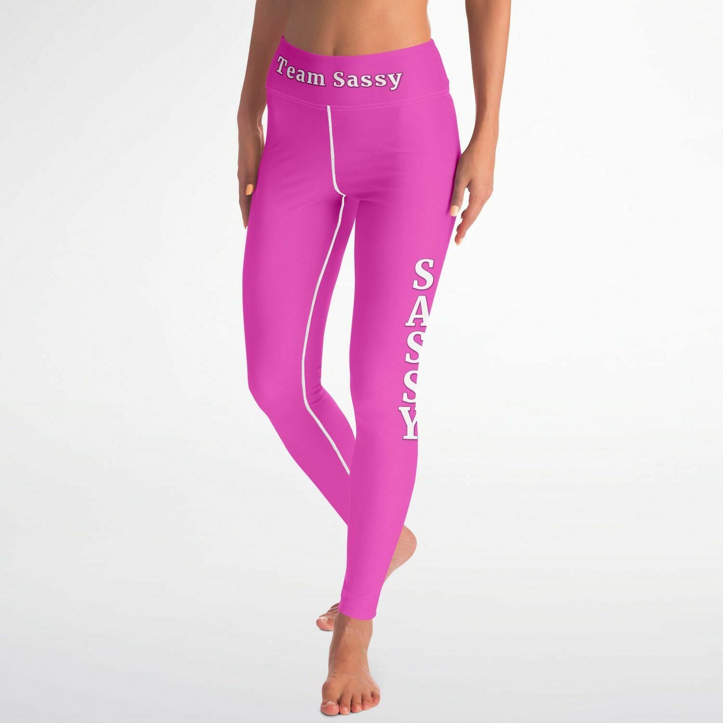Team Sassy Bright Pink-White Lettering Yoga Leggings