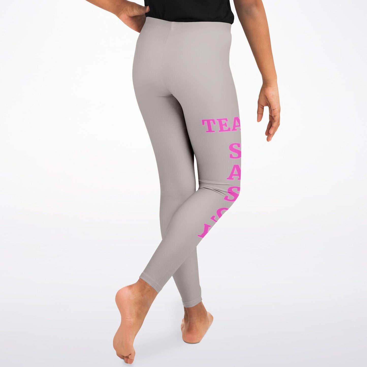 Team Sassy Youth Leggings-Silver and Bright Pink Leg