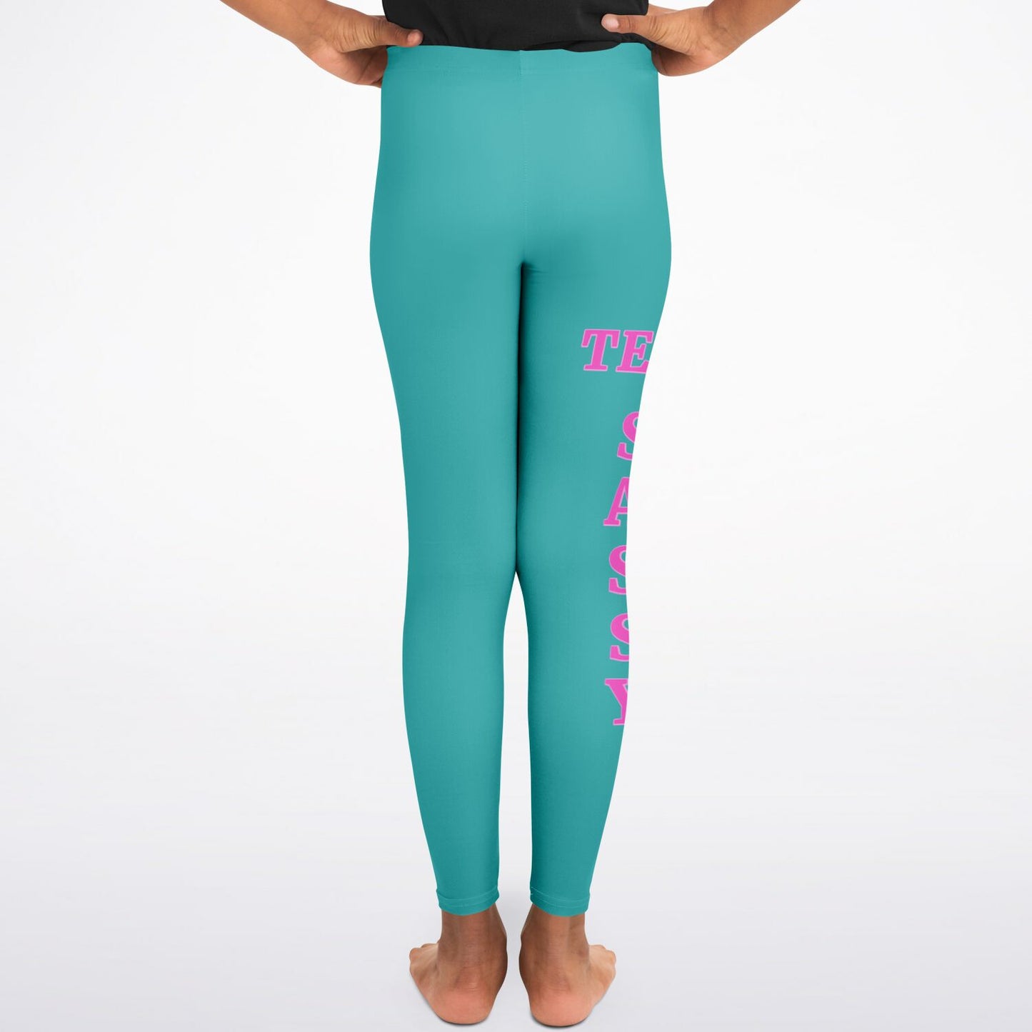 Team Sassy Youth Leggings-Teal and Bright Pink Leg