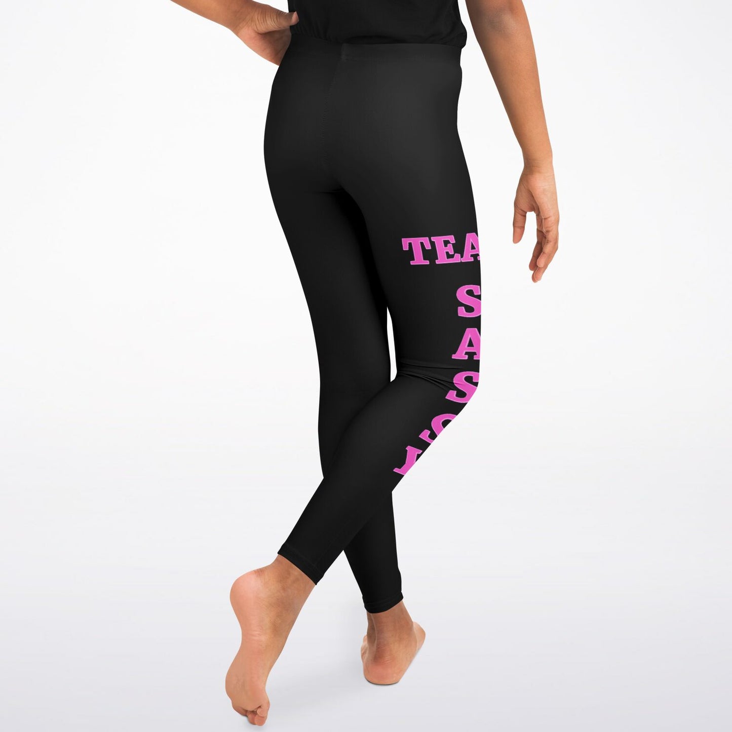 Team Sassy Youth Leggings-Black and Bright Pink Leg