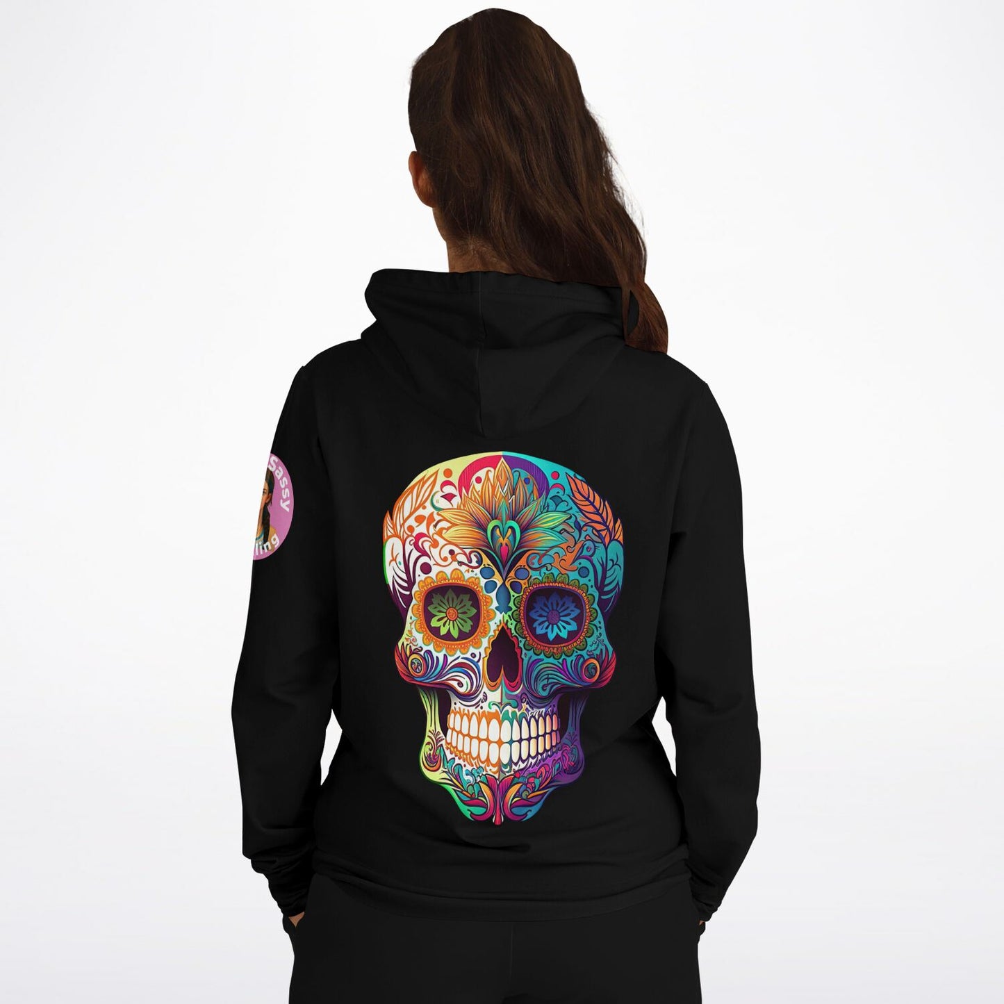 Team Sassy Multi-Color Skull Black Hoodie-Cotton Lined