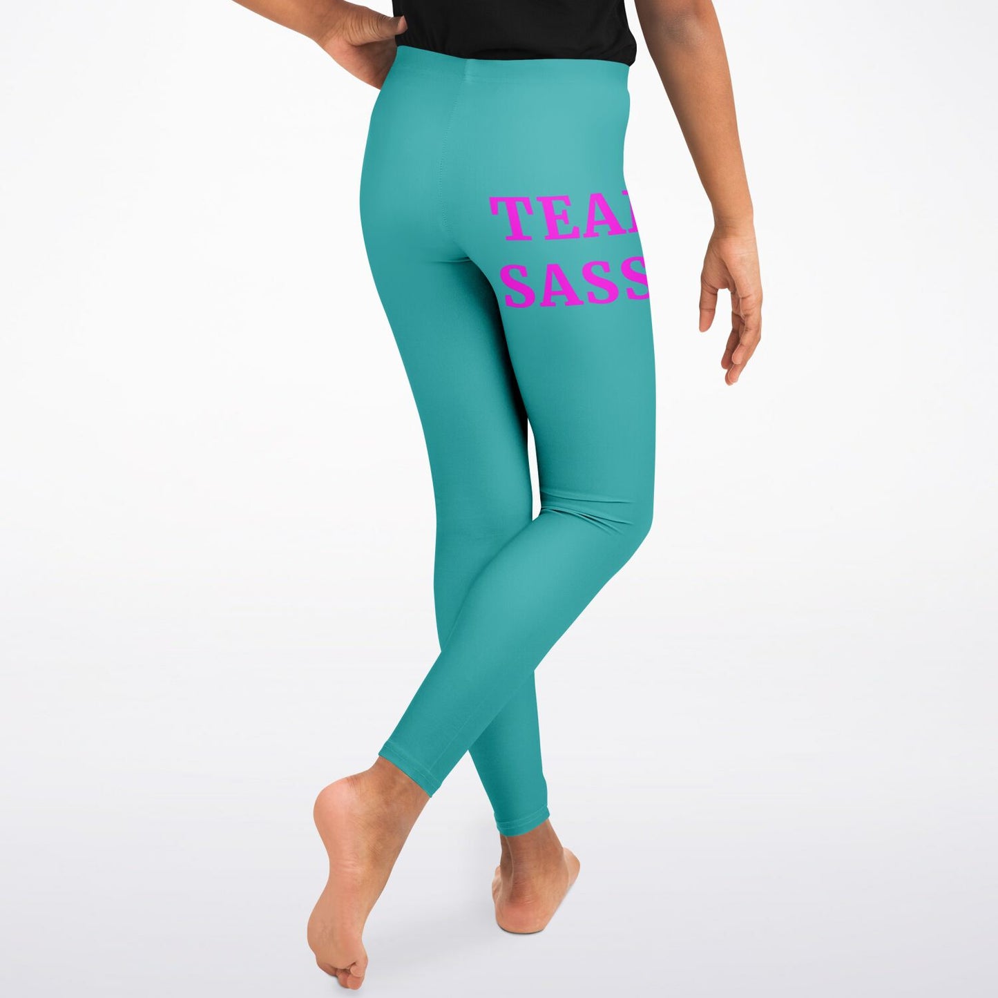 Team Sassy Youth Leggings- Teal and Bright Pink copy