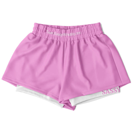 Team Sassy Women's 2-in-1 Shorts - Light Pink & White