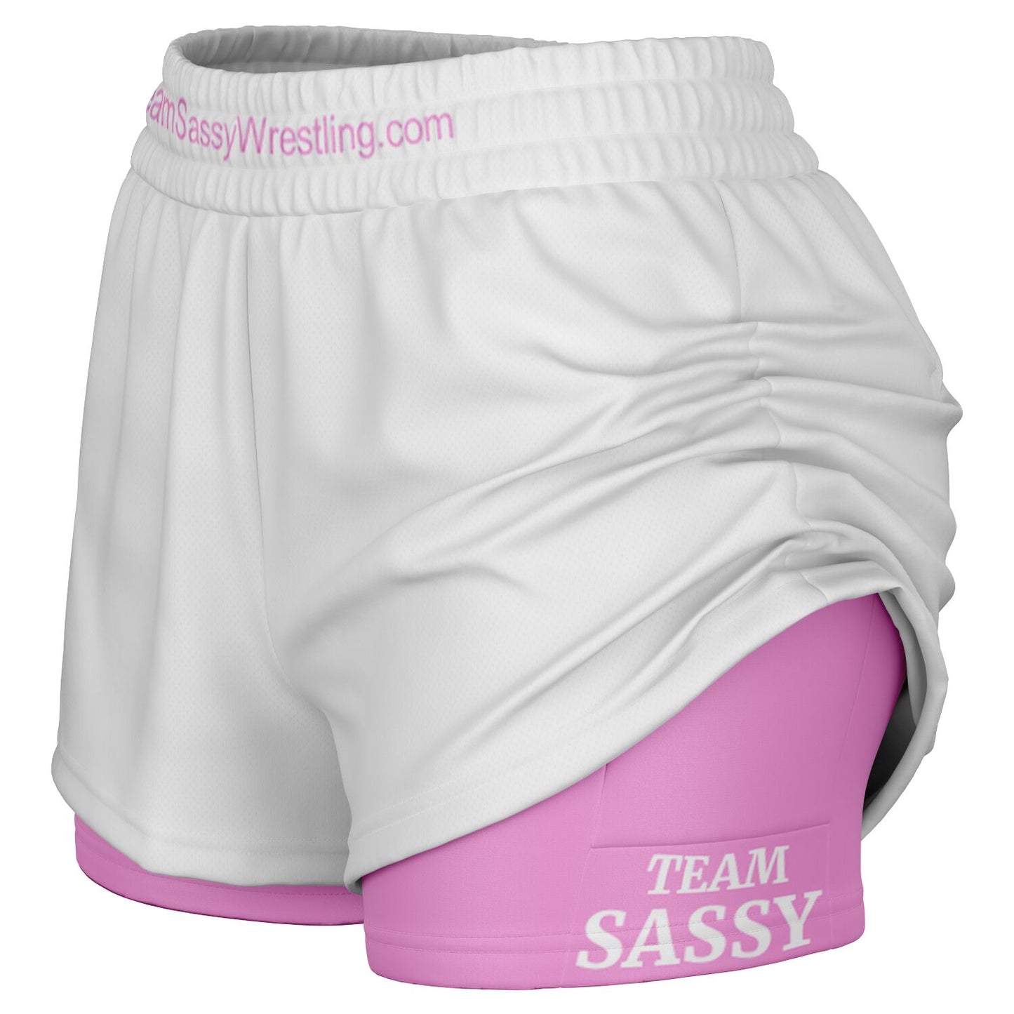 Team Sassy Women's 2-in-1 Shorts - White & Light Pink