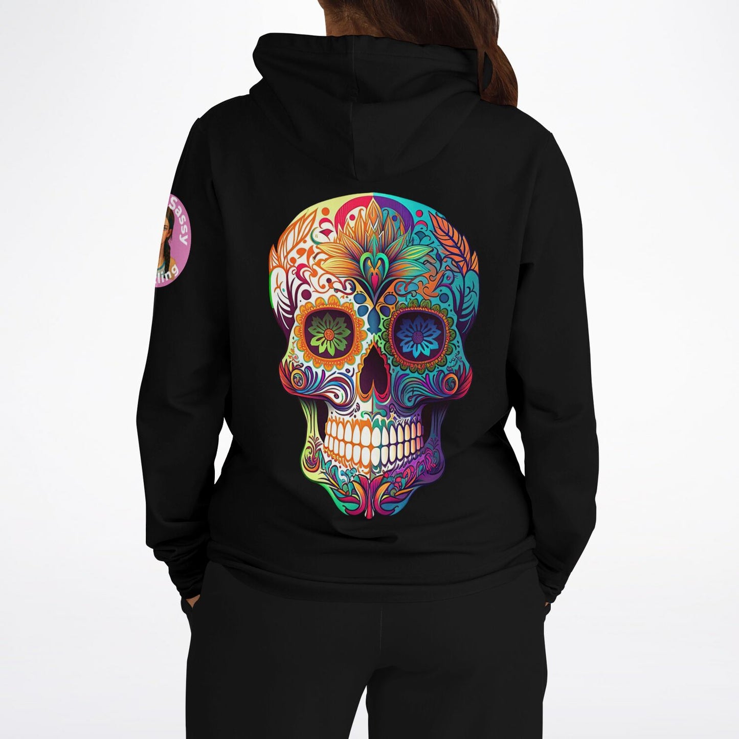 Team Sassy Multi-Color Skull Black Hoodie-Cotton Lined