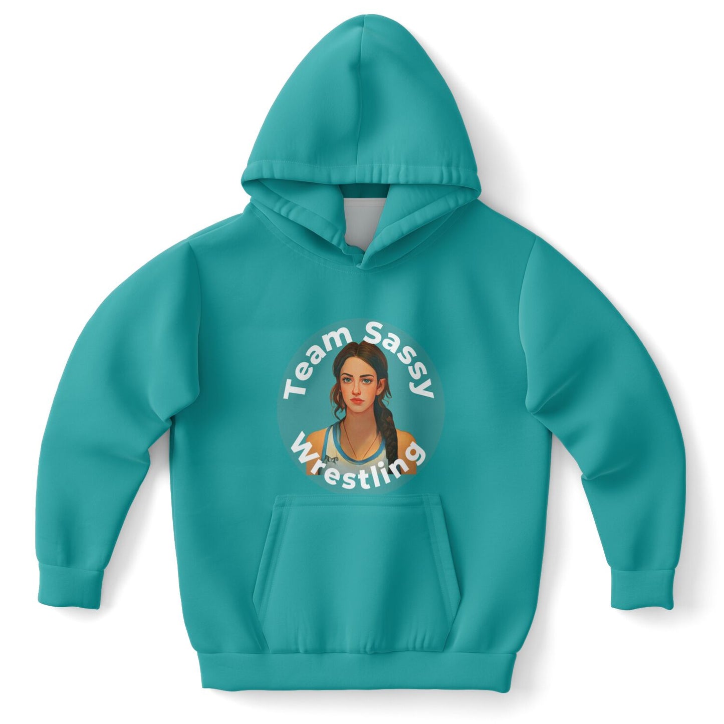 Athletic Kids Hoodie - Teal with Blue Logo