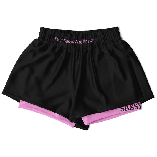 Team Sassy Women's 2-in-1 Shorts - Black & Light Pink