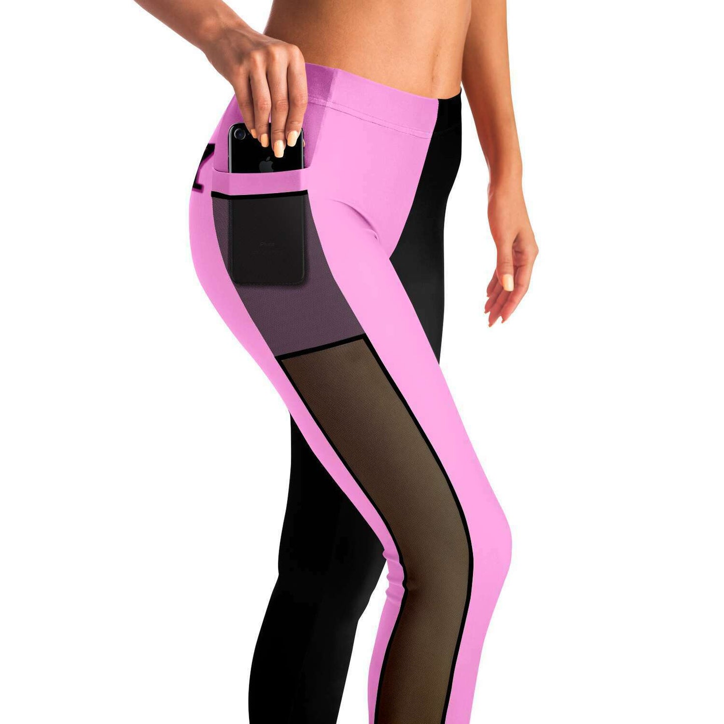 Team Sassy "Butt" Light Pink-Black Split Mesh Pocket Leggings