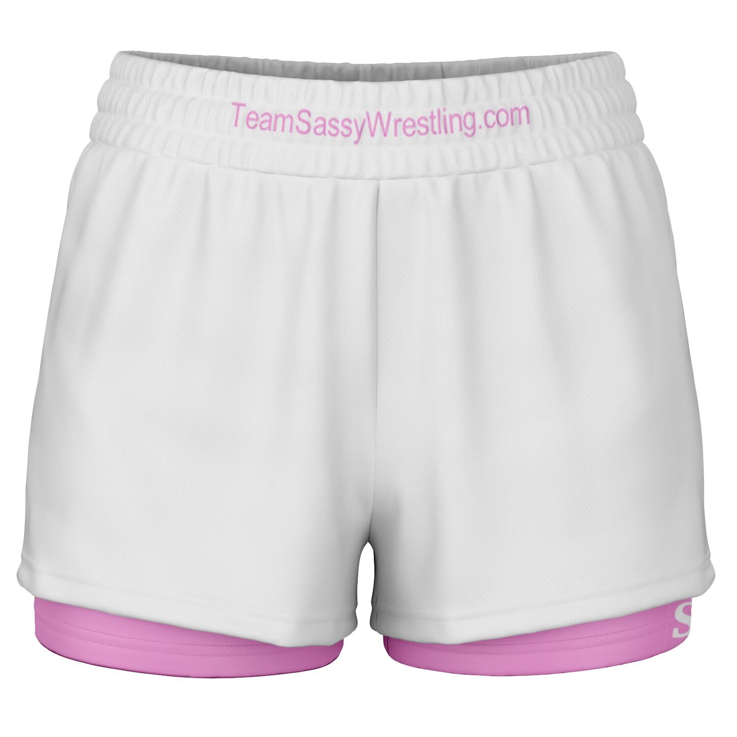 Team Sassy Women's 2-in-1 Shorts - White & Light Pink