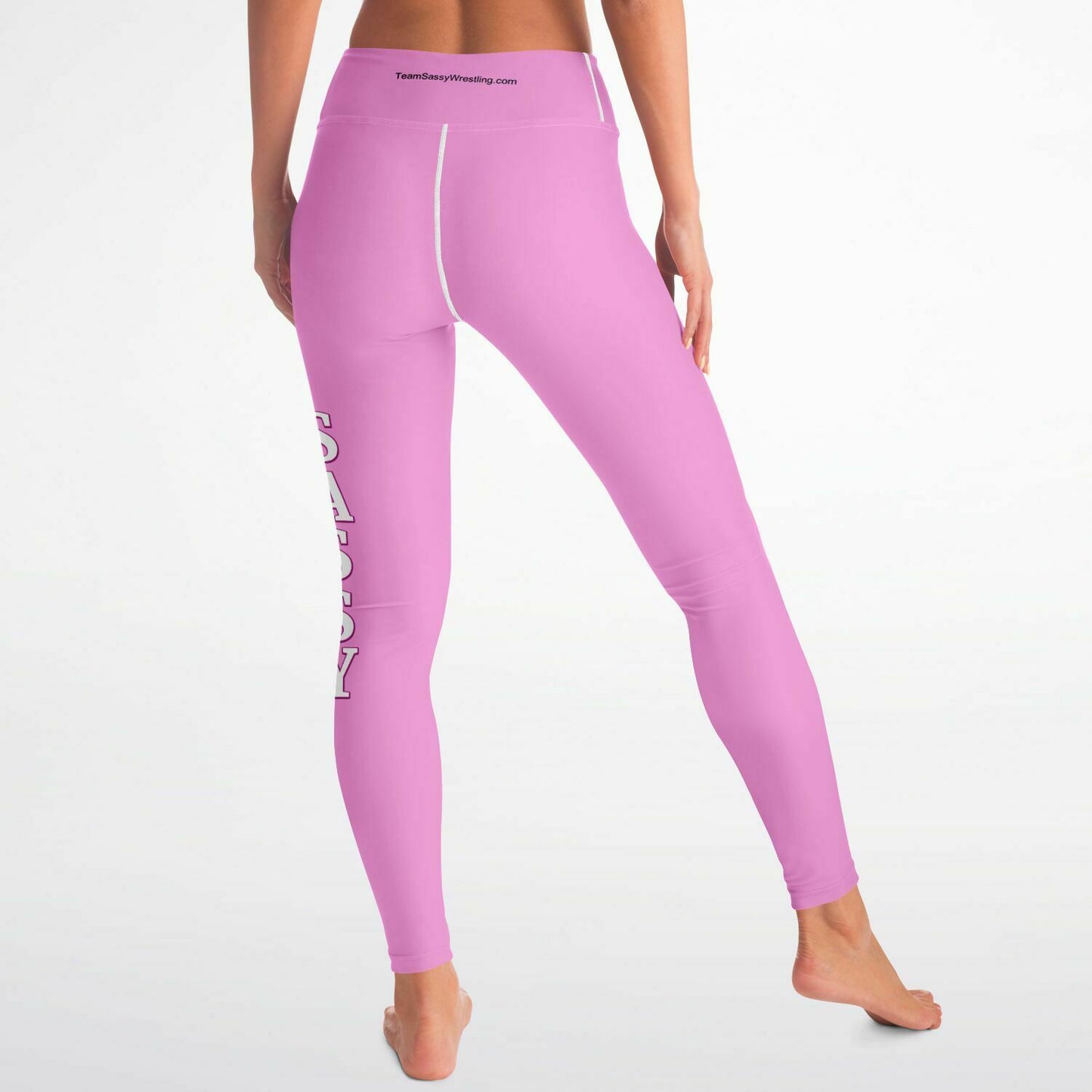 Team Sassy Light Pink-White Lettering Yoga Leggings