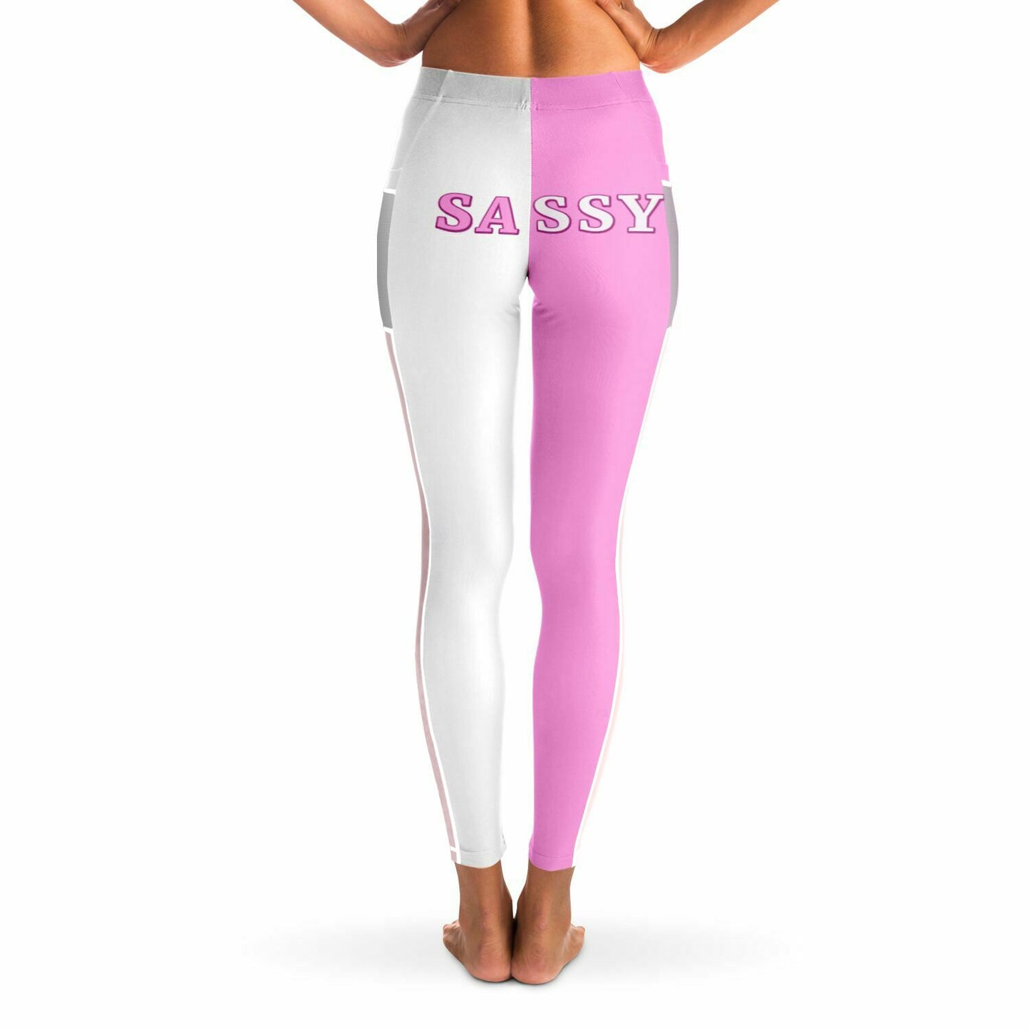 Team Sassy "Butt" Light Pink-White Split Mesh Pocket Leggings