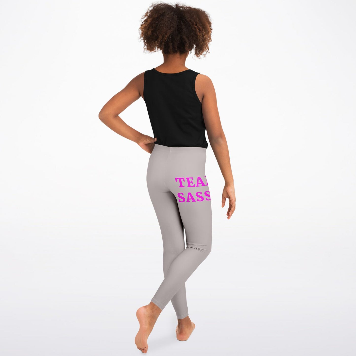 Team Sassy Youth Leggings- Silver and Bright Pink