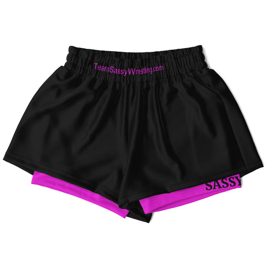 Team Sassy Women's 2-in-1 Shorts - Black & Bright Pink