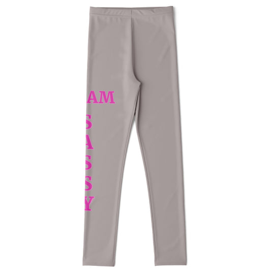 Team Sassy Youth Leggings-Silver and Bright Pink Leg