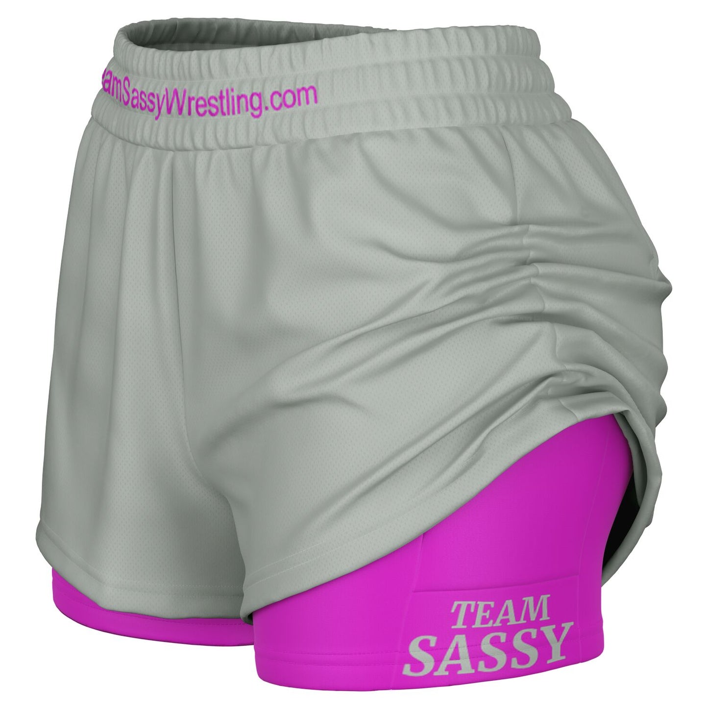 Team Sassy Women's 2-in-1 Shorts - Grey & Bright Pink