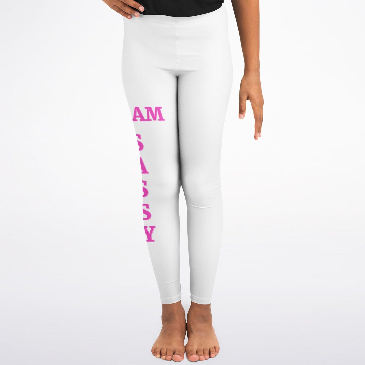 Team Sassy Youth Leggings-White and Bright Pink Leg