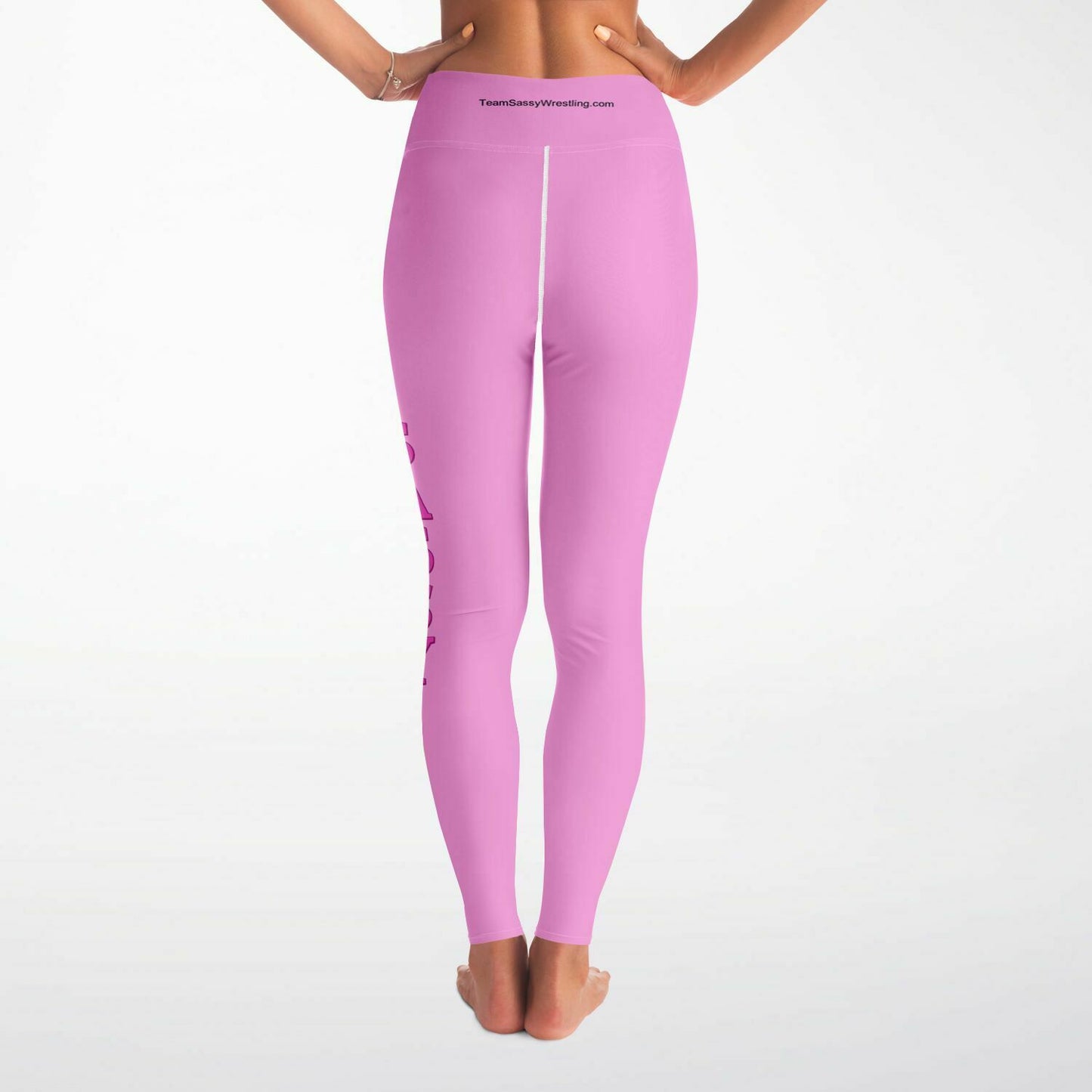 Team Sassy Light Pink-Bright Pink Lettering Yoga Leggings