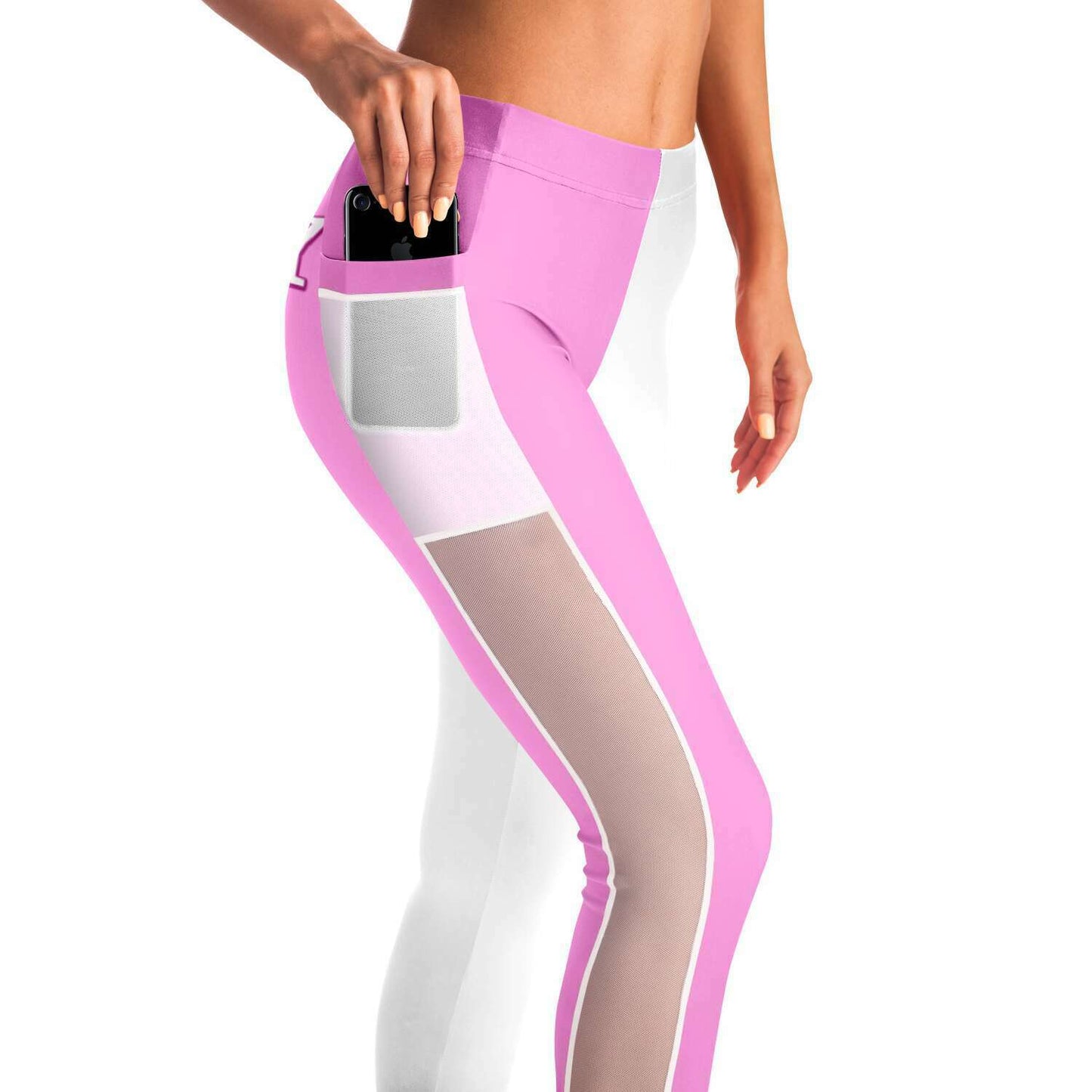 Team Sassy "Butt" Light Pink-White Split Mesh Pocket Leggings