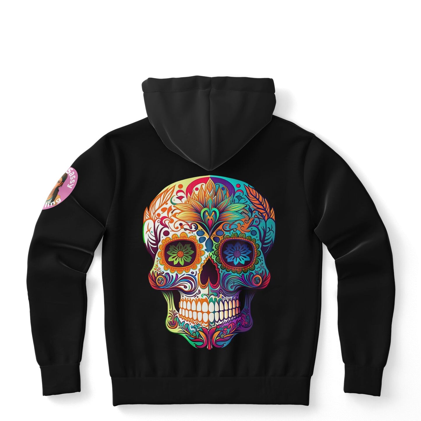 Team Sassy Multi-Color Skull Black Hoodie-Cotton Lined