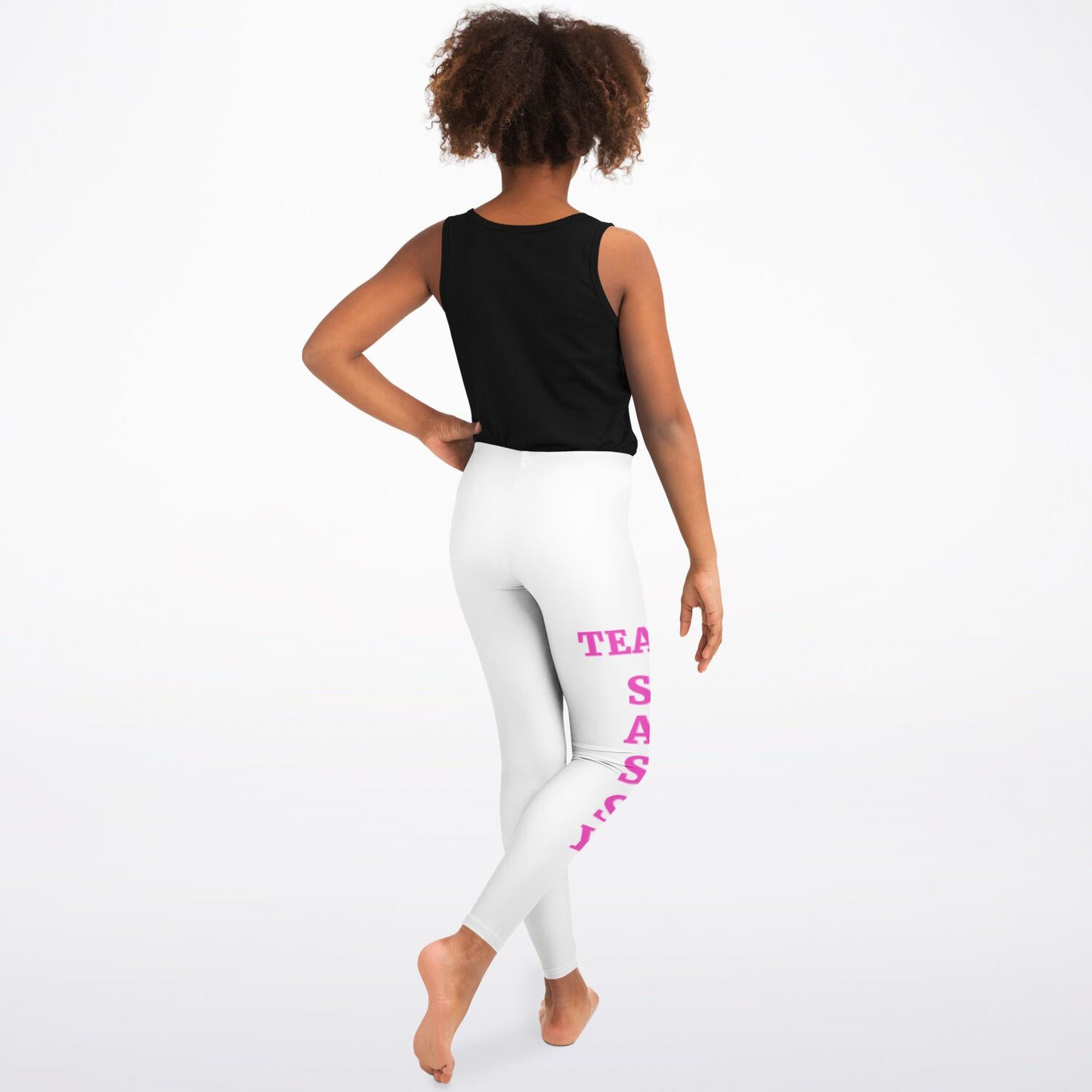 Team Sassy Youth Leggings-White and Bright Pink Leg