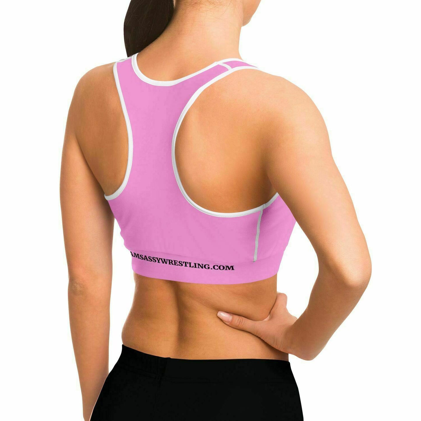 Sports Bra - AOP Light Pink and White