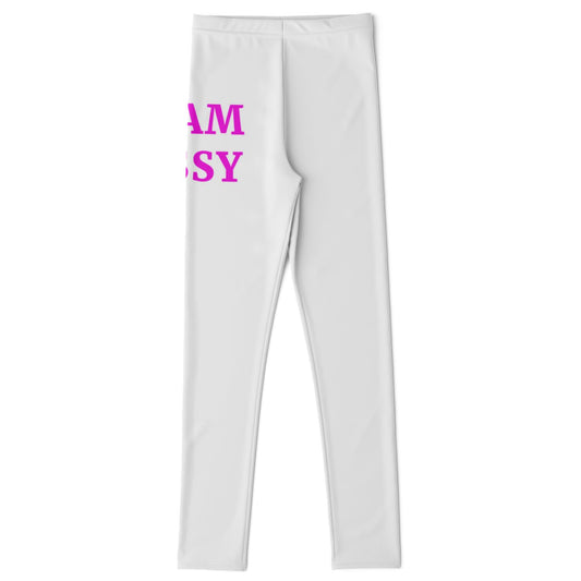 Team Sassy Youth Leggings-White and Bright Pink