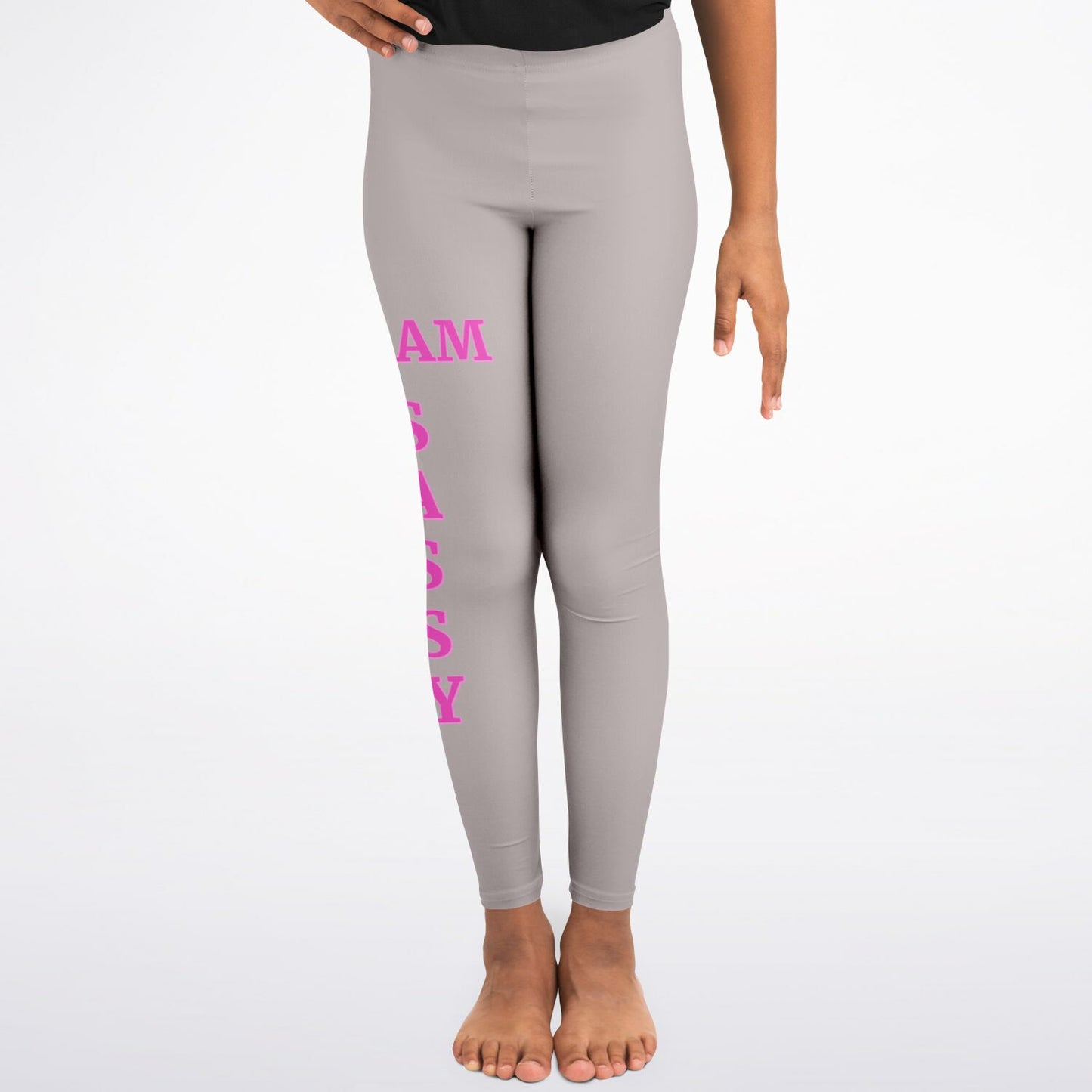 Team Sassy Youth Leggings-Silver and Bright Pink Leg