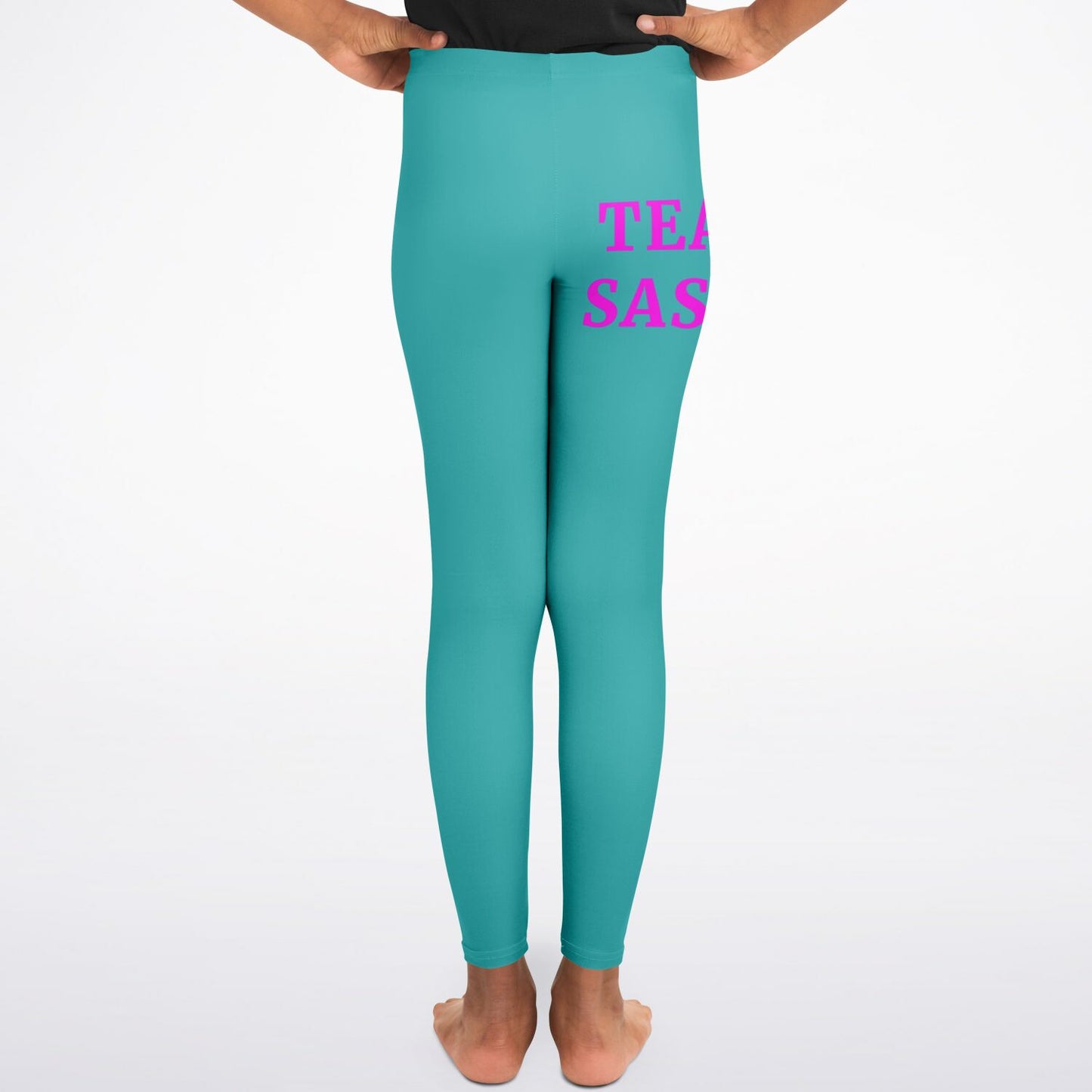 Team Sassy Youth Leggings- Teal and Bright Pink copy