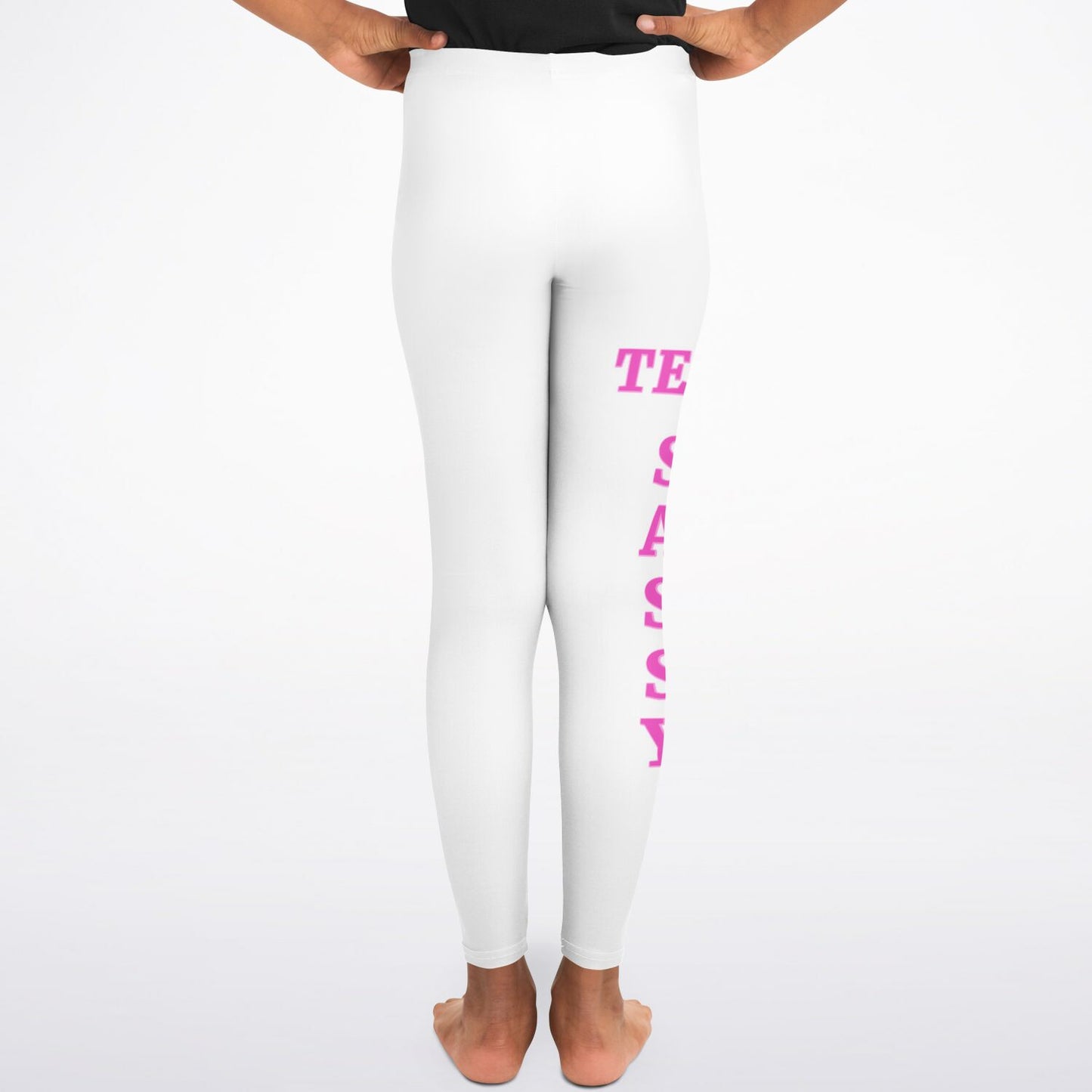 Team Sassy Youth Leggings-White and Bright Pink Leg