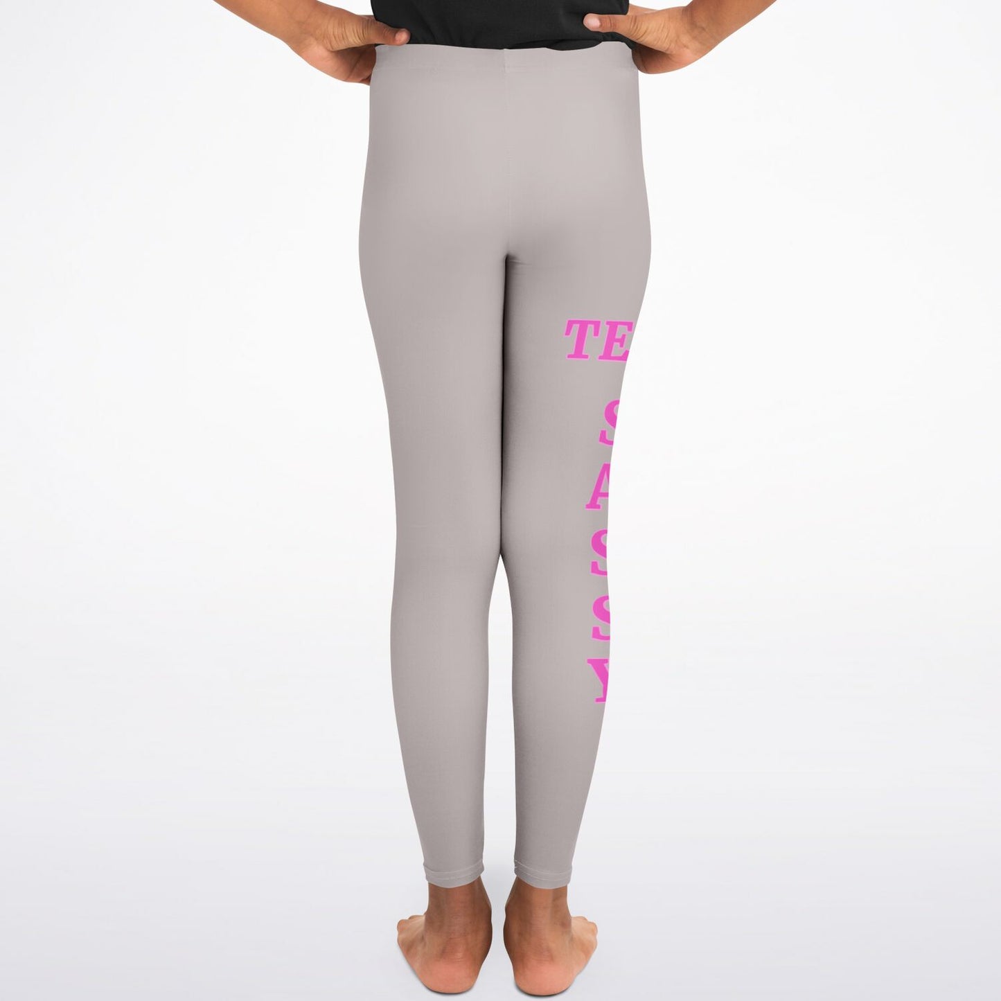 Team Sassy Youth Leggings-Silver and Bright Pink Leg