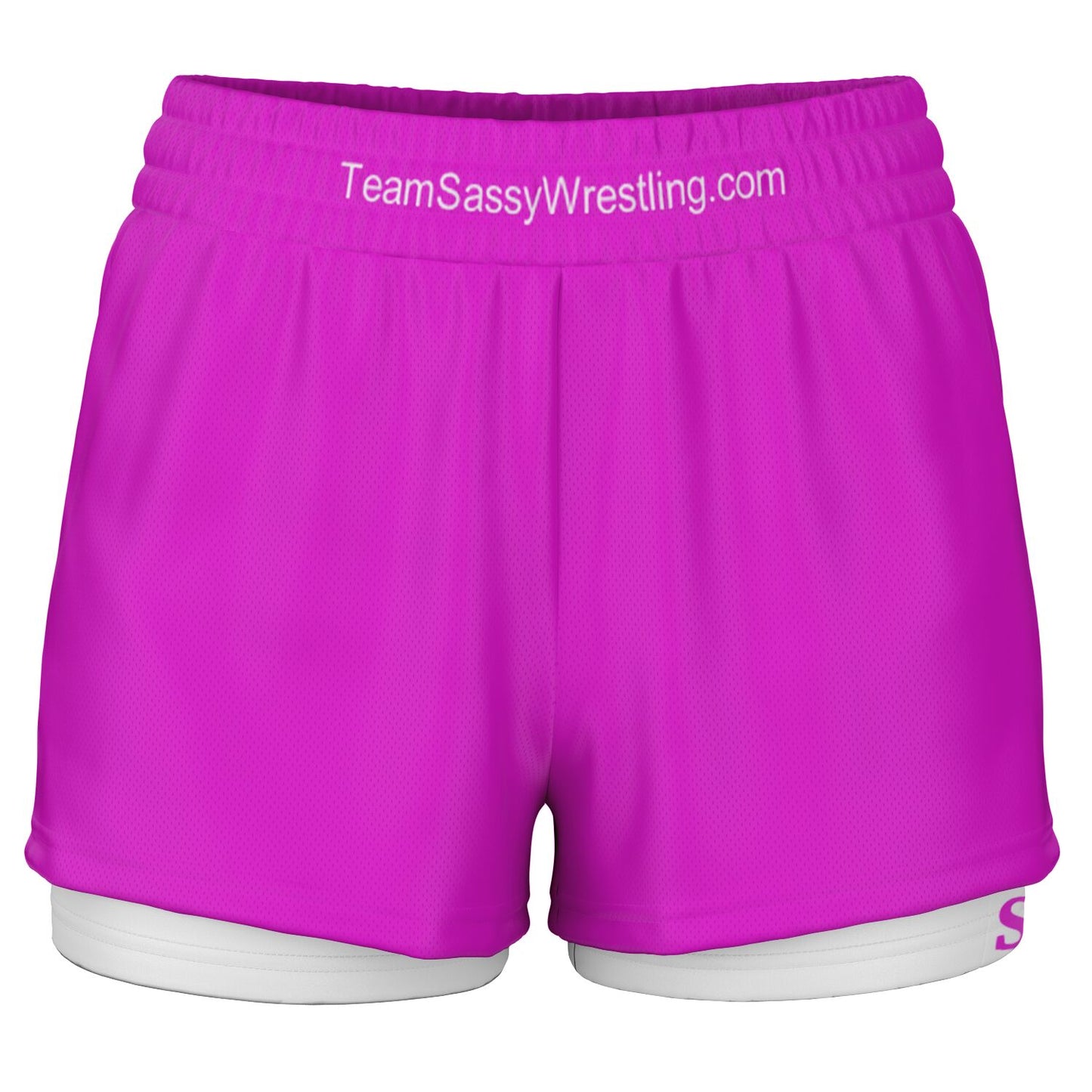 Team Sassy Women's 2-in-1 Shorts - Bright Pink & White