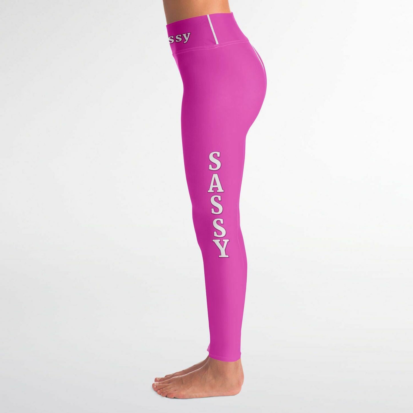 Team Sassy Bright Pink-White Lettering Yoga Leggings