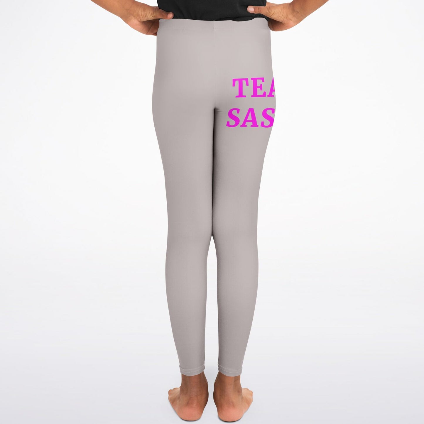 Team Sassy Youth Leggings- Silver and Bright Pink