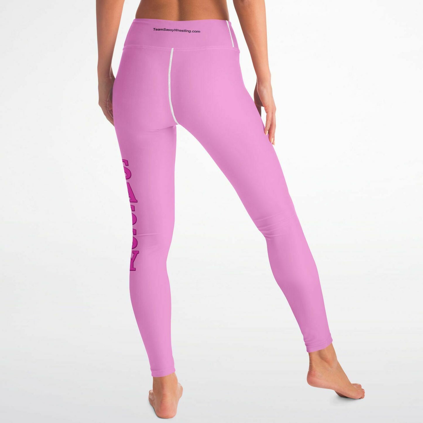 Team Sassy Light Pink-Bright Pink Lettering Yoga Leggings