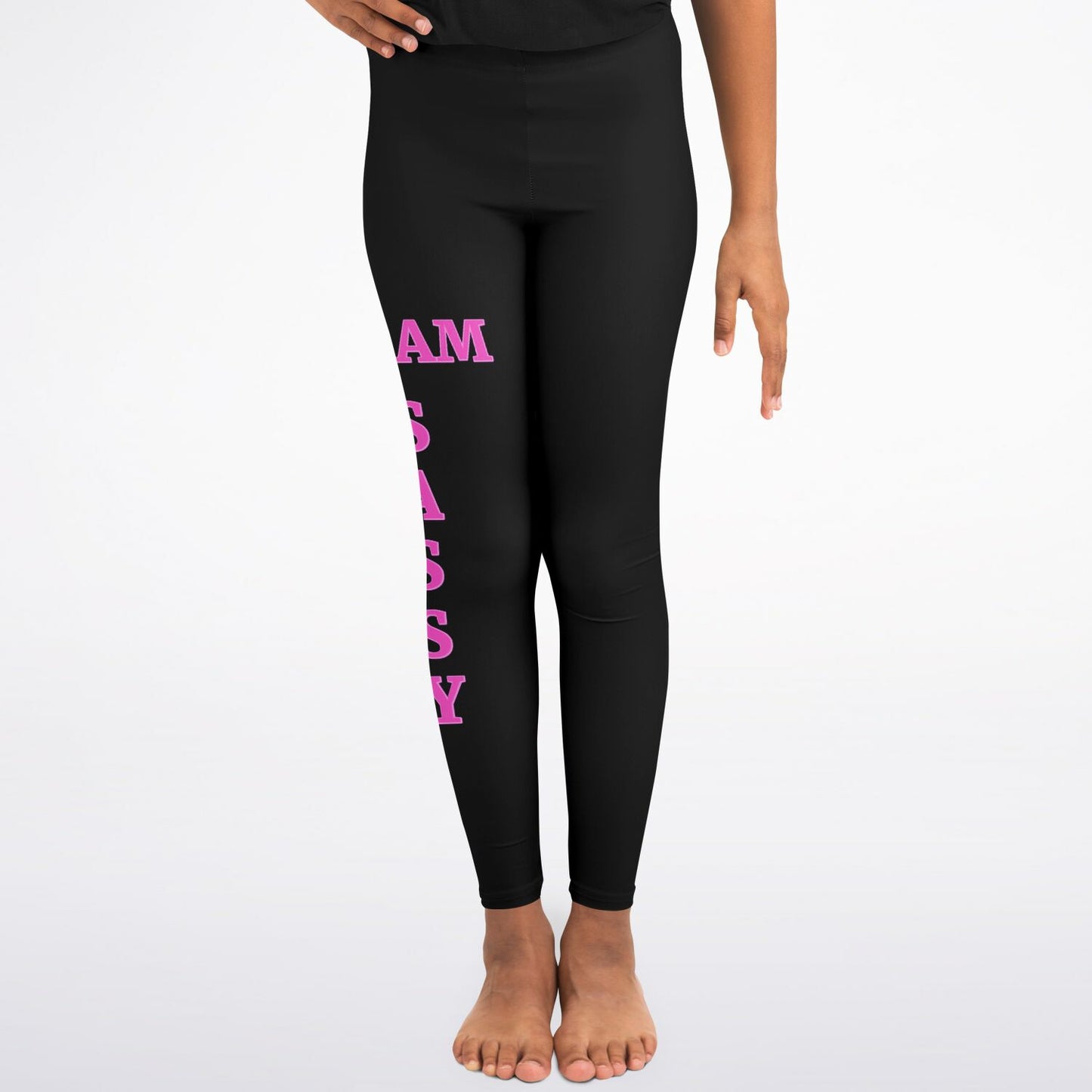 Team Sassy Youth Leggings-Black and Bright Pink Leg