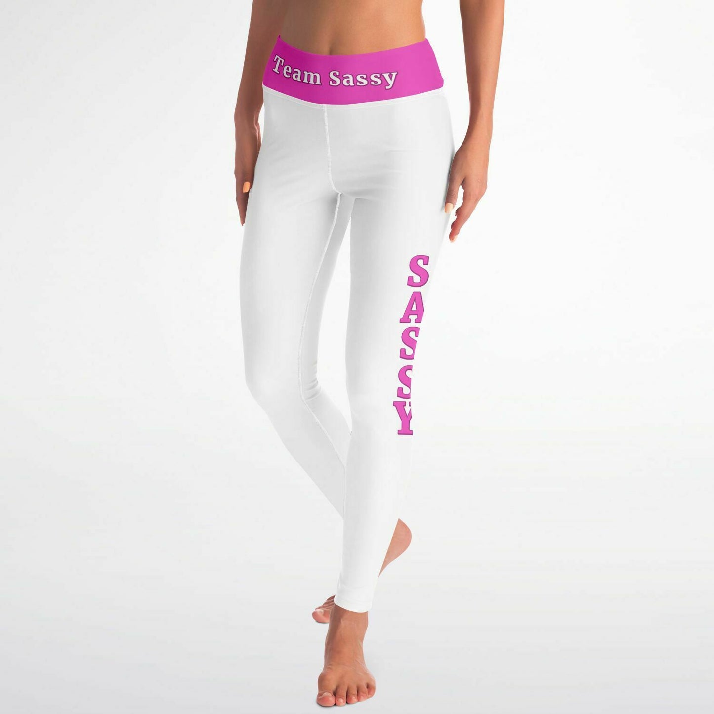 Team Sassy White-Bright Pink Yoga Leggings