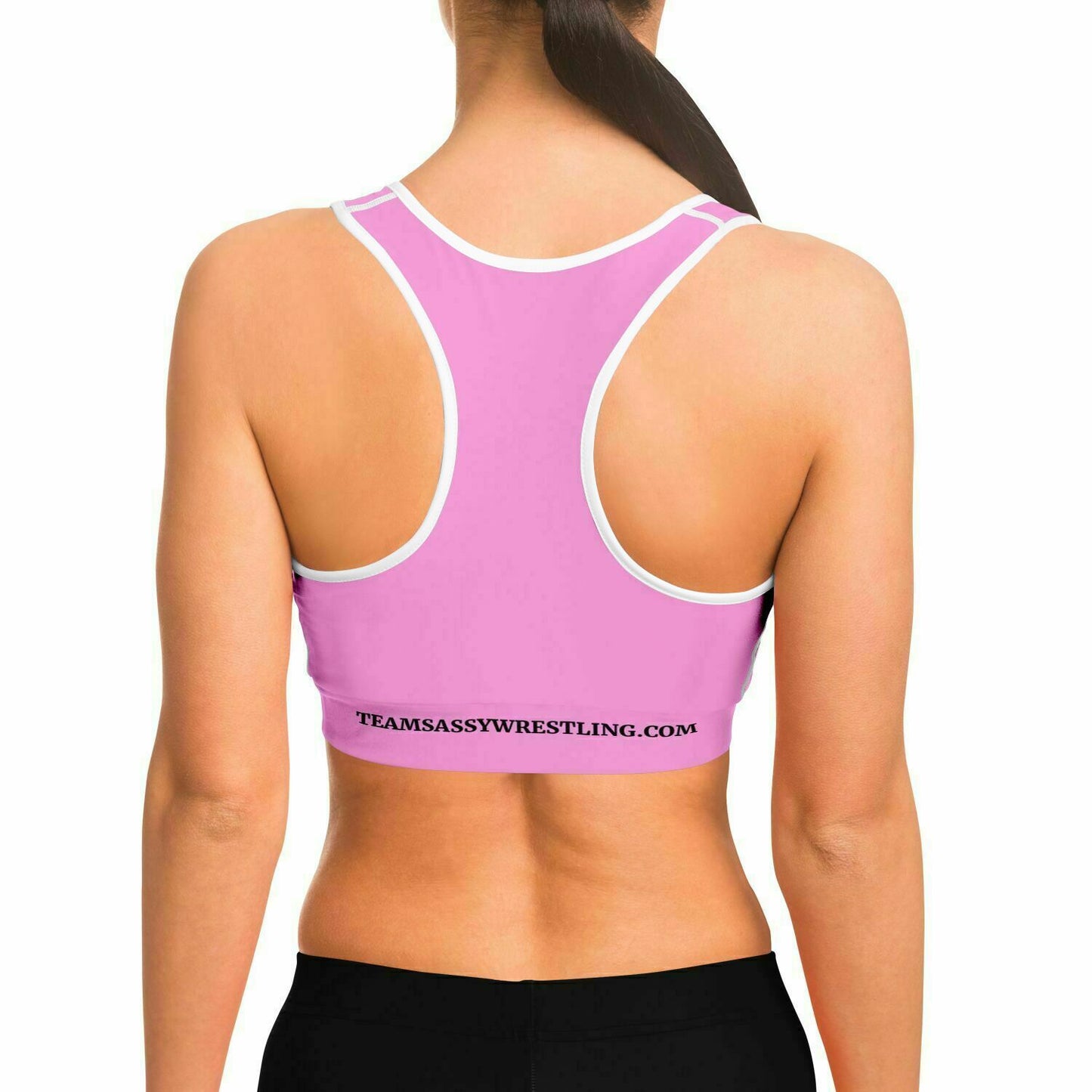 Sports Bra - AOP Light Pink and White