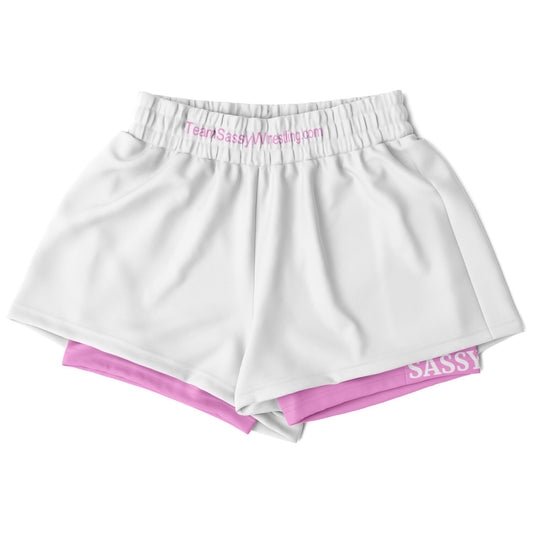 Team Sassy Women's 2-in-1 Shorts - White & Light Pink