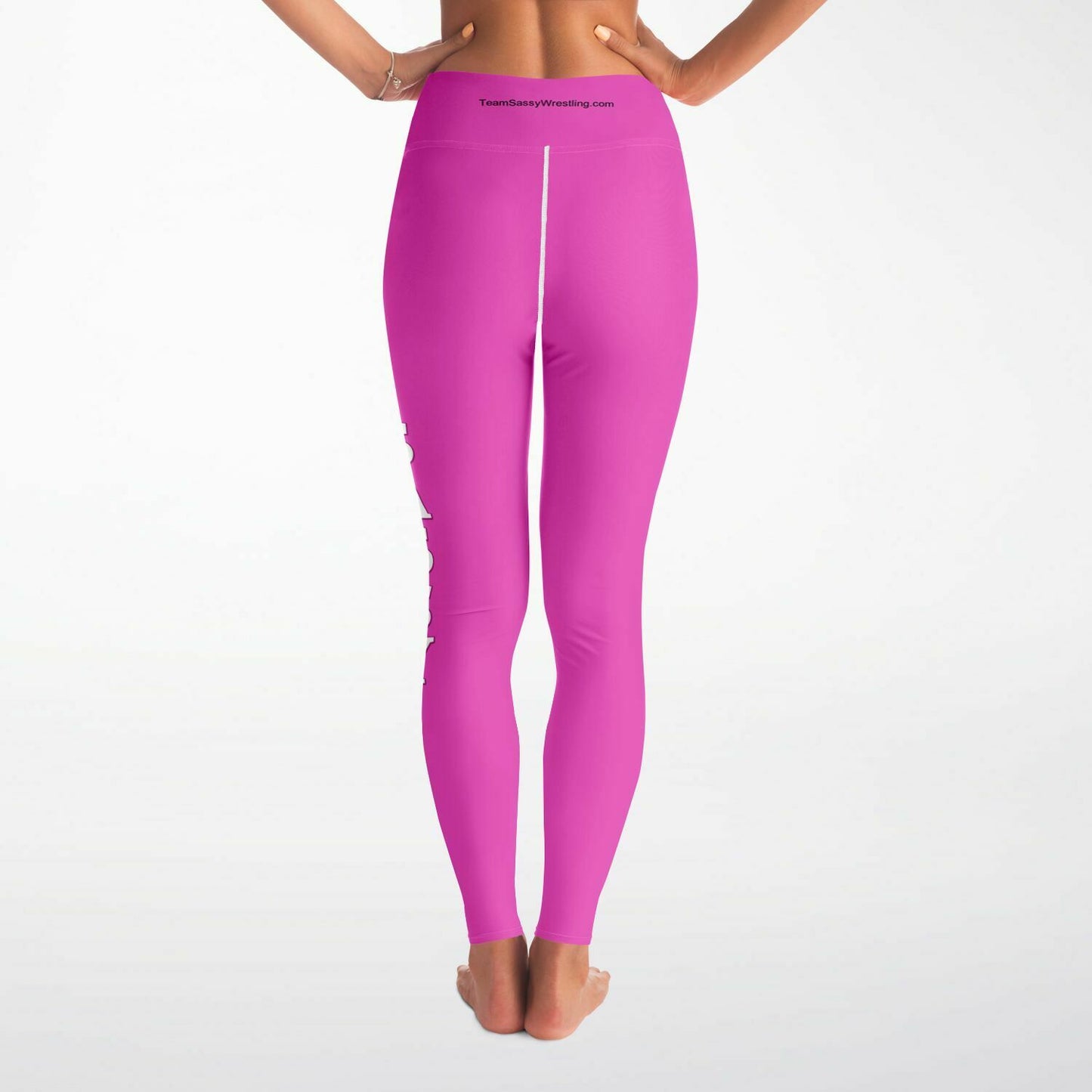 Team Sassy Bright Pink-White Lettering Yoga Leggings