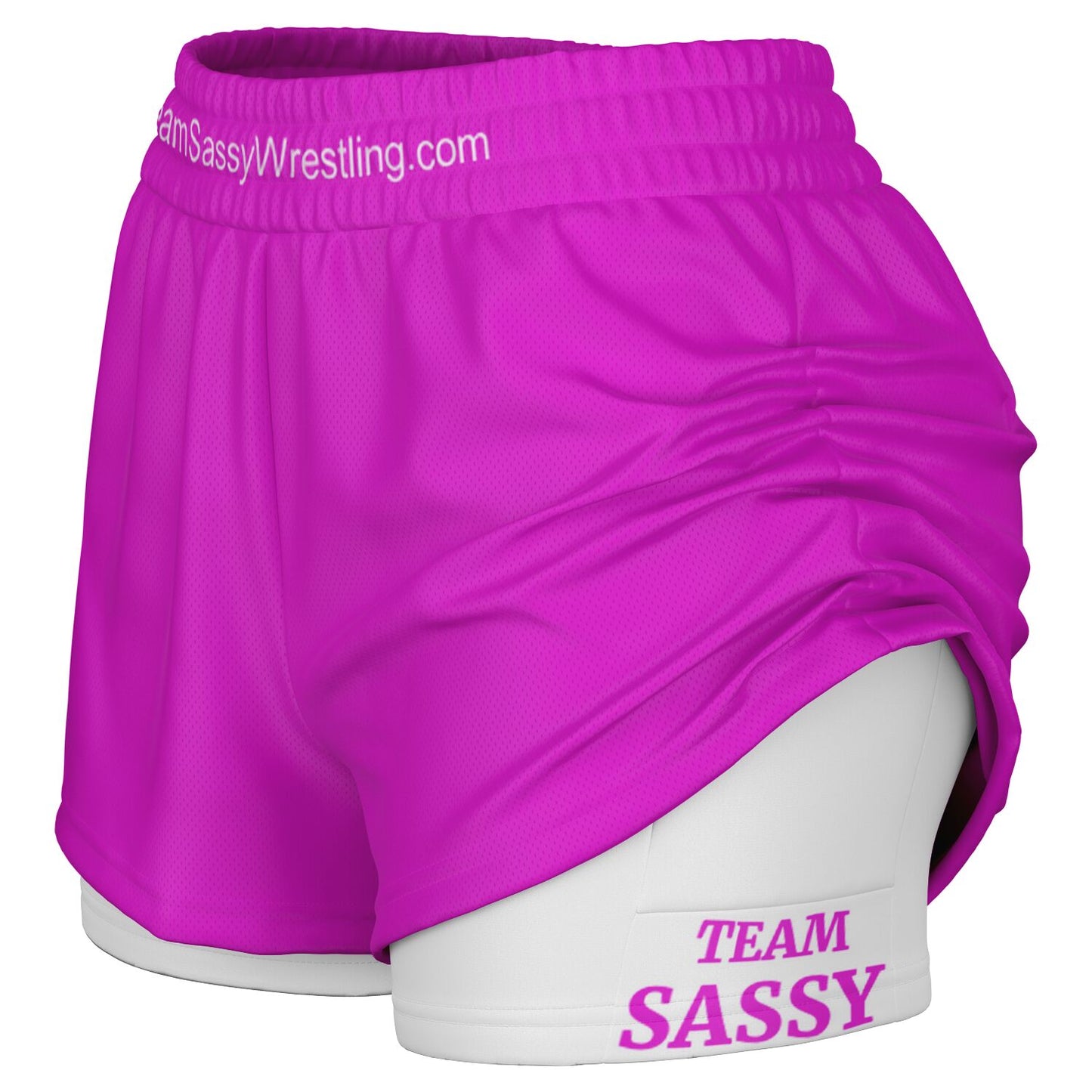 Team Sassy Women's 2-in-1 Shorts - Bright Pink & White