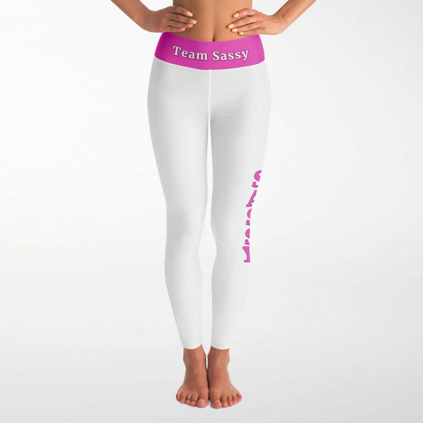 Team Sassy White-Bright Pink Yoga Leggings