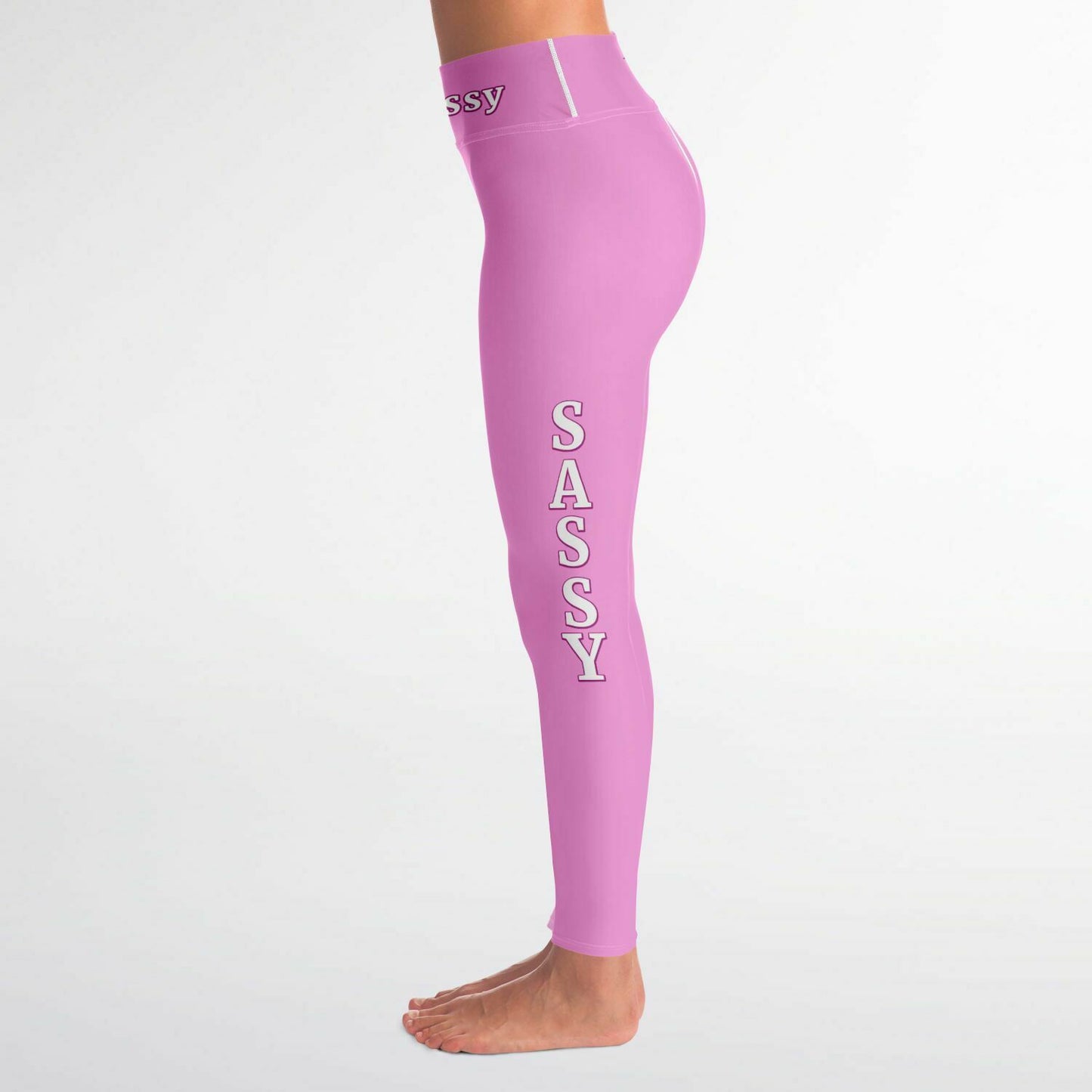 Team Sassy Light Pink-White Lettering Yoga Leggings