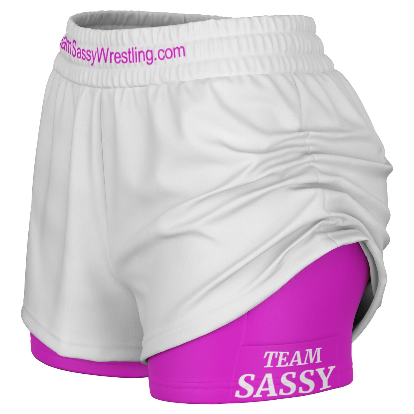 Team Sassy Women's 2-in-1 Shorts - Bright Pink & White