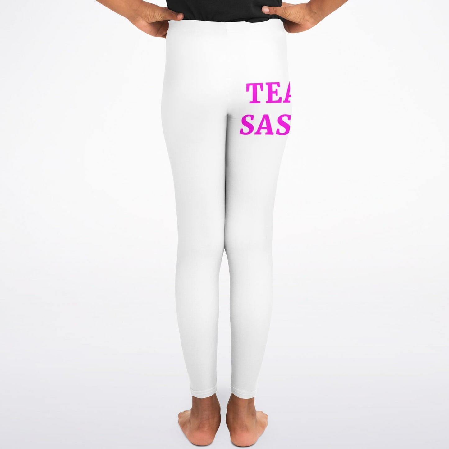 Team Sassy Youth Leggings-White and Bright Pink