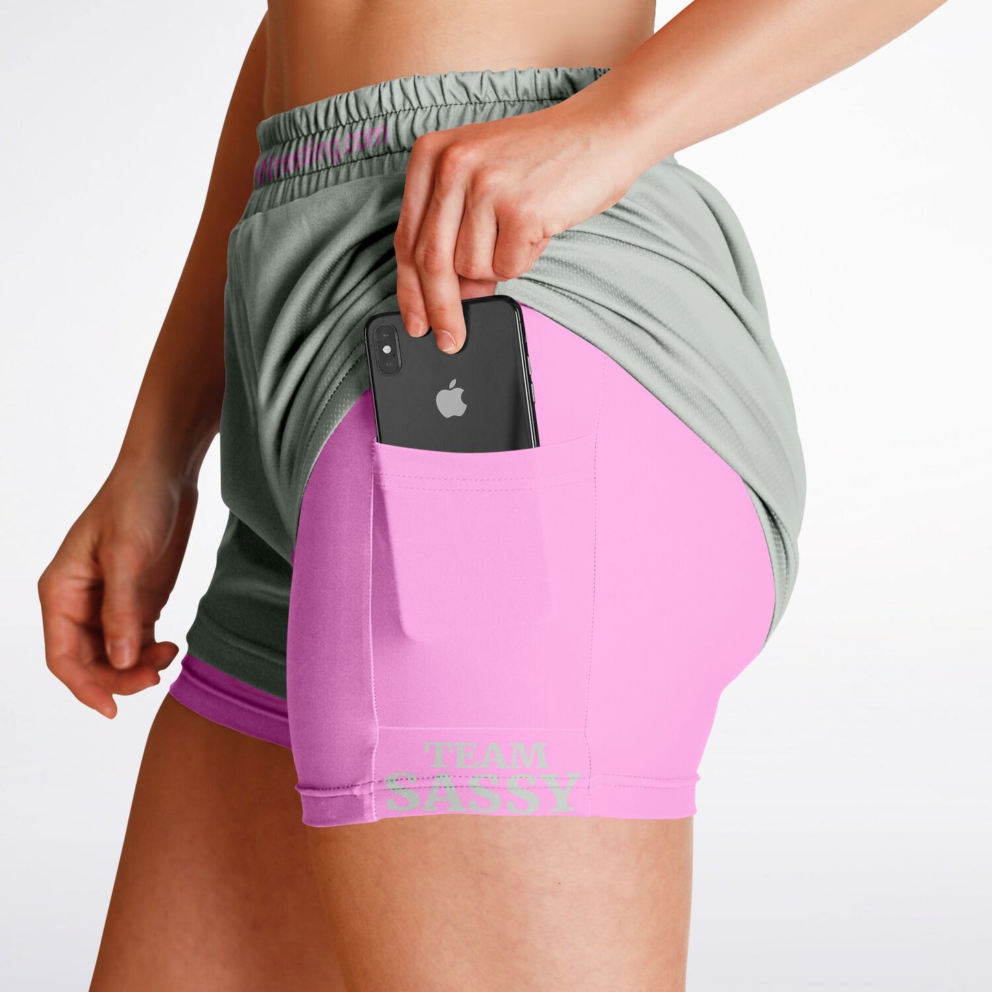 Team Sassy Women's 2-in-1 Shorts - Grey & Light Pink