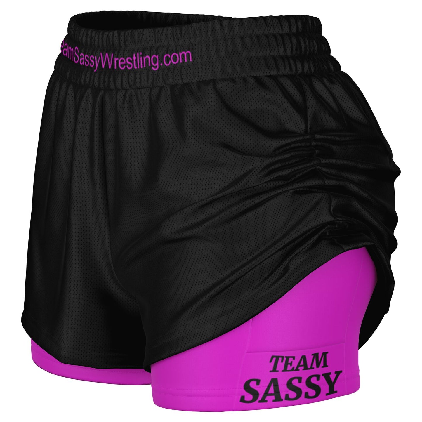 Team Sassy Women's 2-in-1 Shorts - Black & Bright Pink