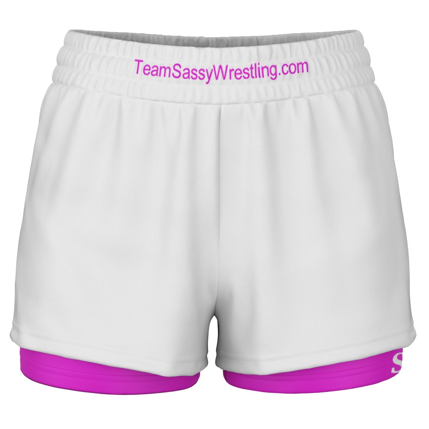 Team Sassy Women's 2-in-1 Shorts - Bright Pink & White