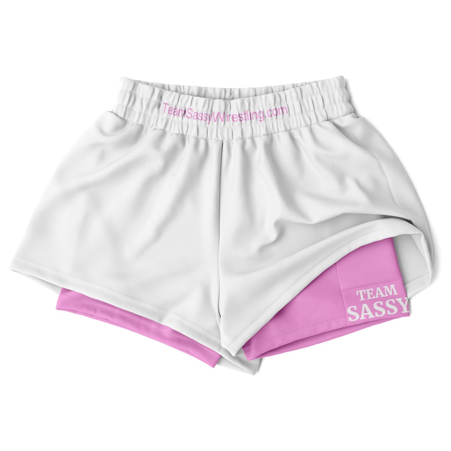 Team Sassy Women's 2-in-1 Shorts - White & Light Pink