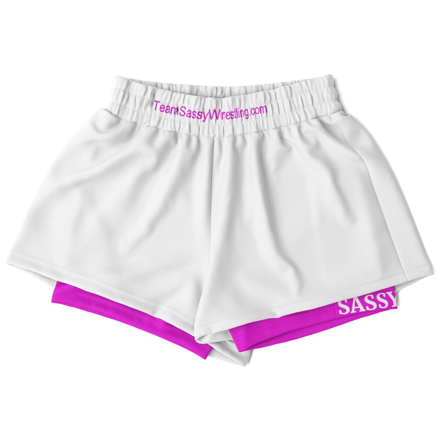 Team Sassy Women's 2-in-1 Shorts - Bright Pink & White