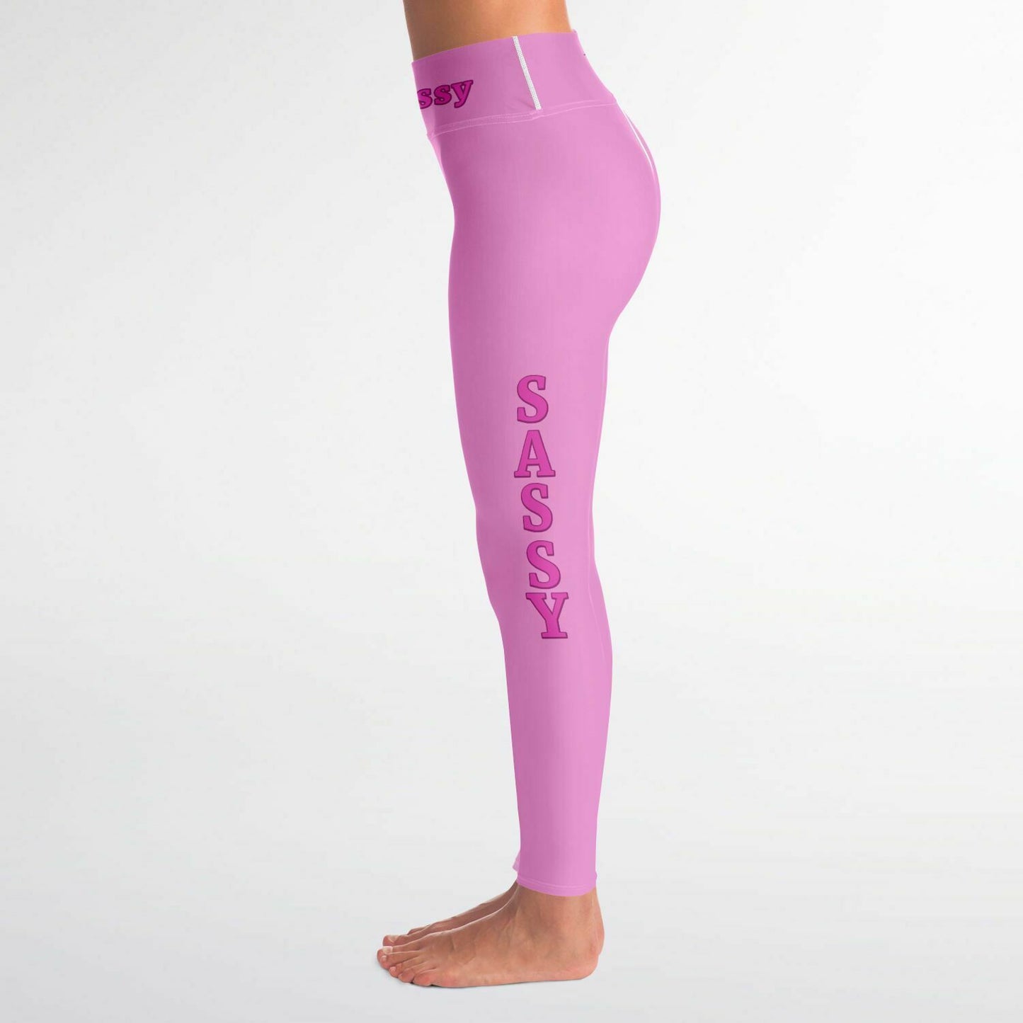 Team Sassy Light Pink-Bright Pink Lettering Yoga Leggings